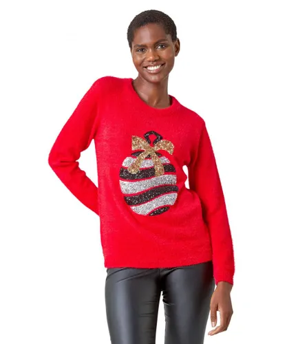 Roman Womens Sequin Embellished Bauble Jumper - Red