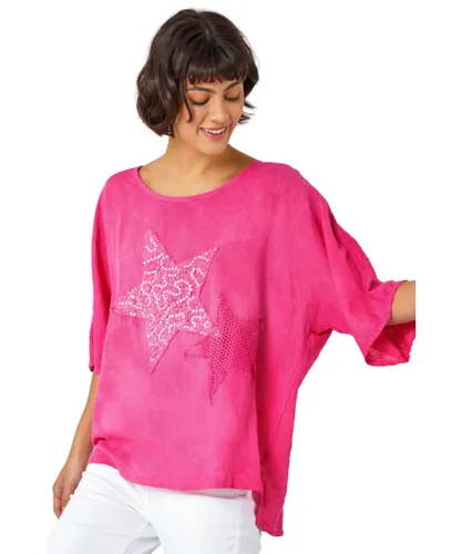 Roman Womens Sequin Star Print Tunic Top - Pink