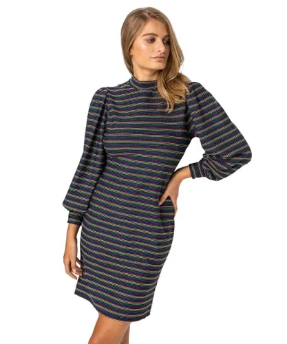 Roman Womens Shimmer Stripe High Neck Dress - Multicolour