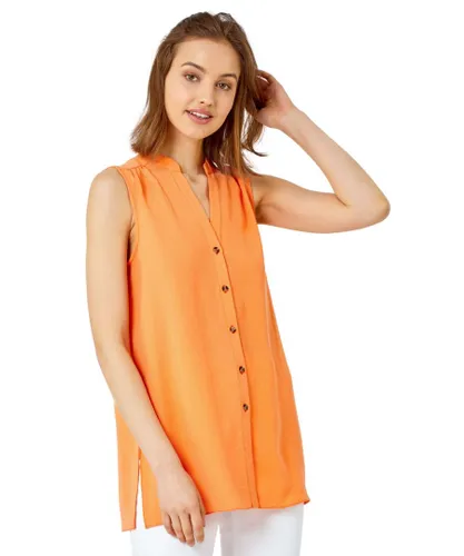 Roman Womens Sleeveless Button Through Blouse - Orange Denim