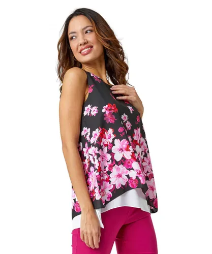 Roman Womens Sleeveless Floral Double Layer Top - Pink