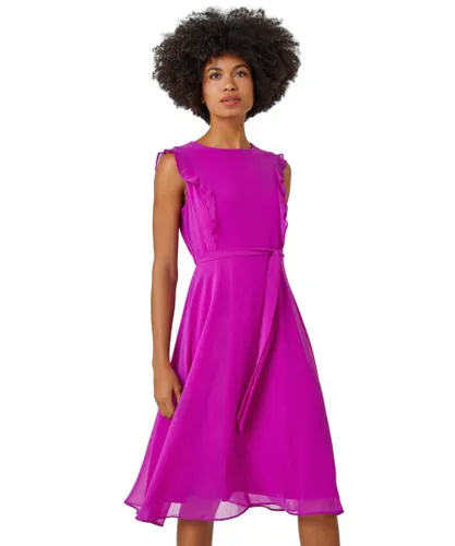 Roman Womens Sleeveless Frill Detail Chiffon Dress - Purple