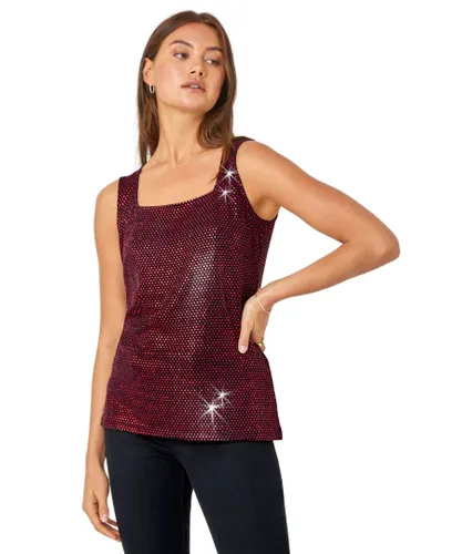Roman Womens Sleevless Sequin Stretch Vest - Red