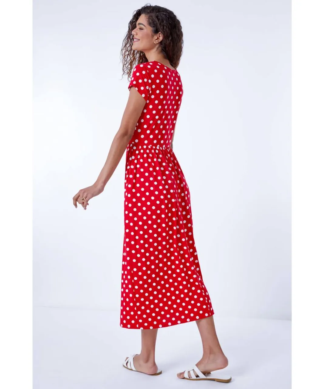 Roman Womens Stretch Jersey Spot Midi Dress - Red