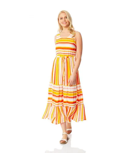Roman Womens Stripe Tiered Maxi Dress - Orange