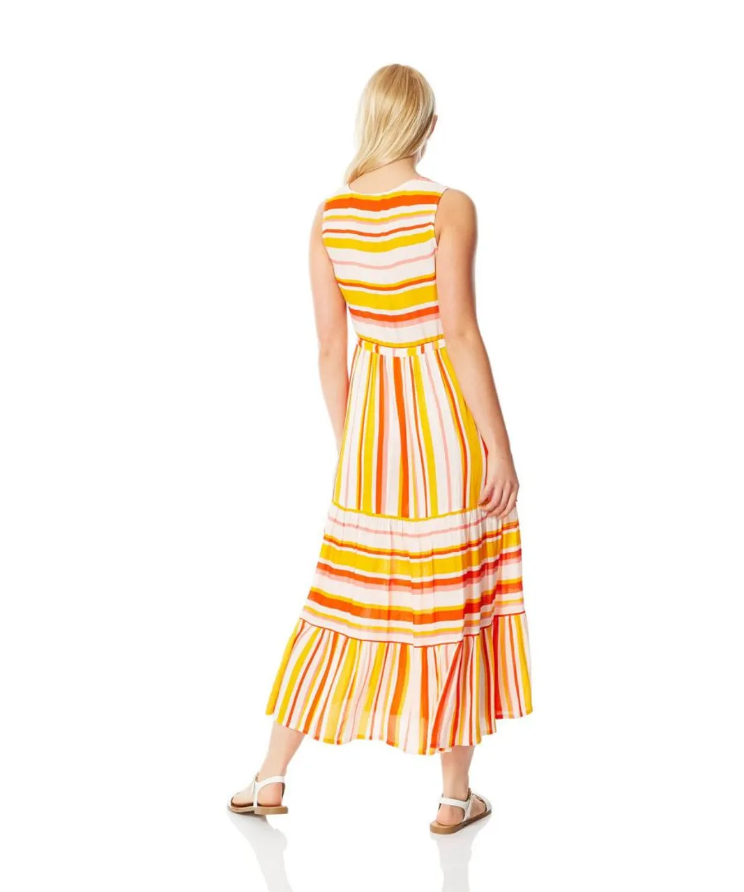 Roman Womens Stripe Tiered Maxi Dress - Orange