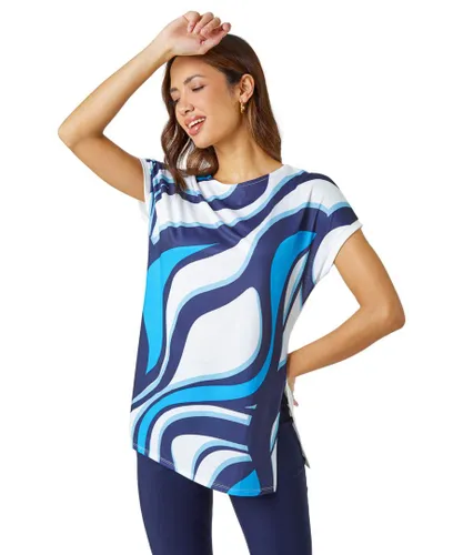 Roman Womens Swirl Print Tunic Stretch Top - Blue