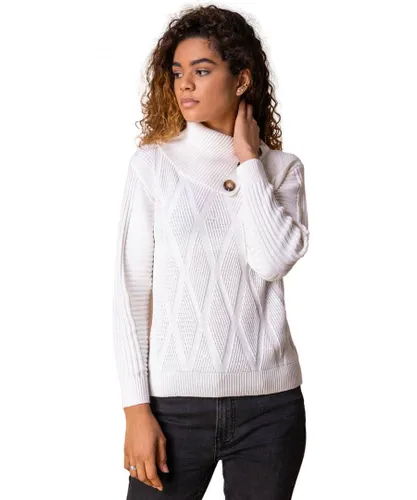 Roman Womens Textured Cowl Neck Button Detail Jumper - Ivory Polyester/Acrylic