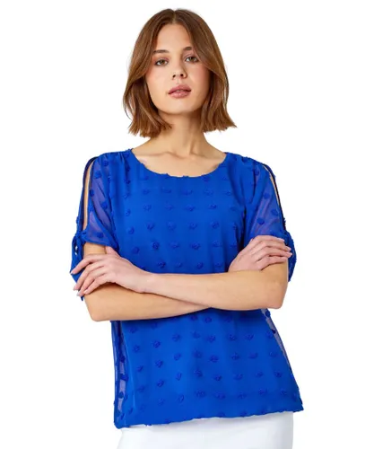 Roman Womens Textured Spot Split Sleeve Top - Blue