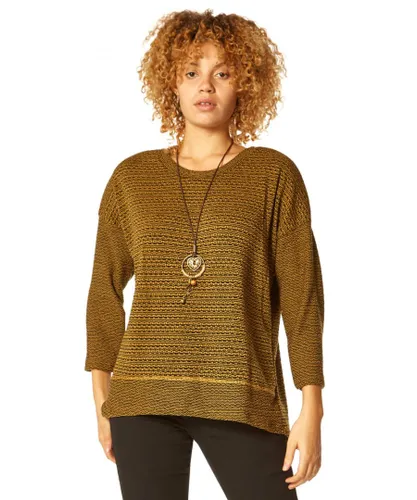 Roman Womens Textured Top with Necklace - Yellow