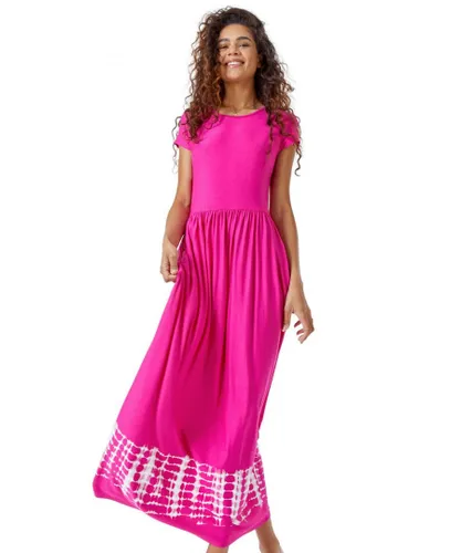 Roman Womens Tie Dye Border Print Stretch Maxi Dress - Fuchsia