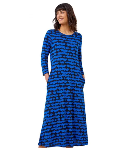 Roman Womens Tie Dye Pocket Jersey Midi Dress - Blue