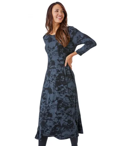 Roman Womens Tie Dye Pocket Jersey Midi Dress - Dark Grey