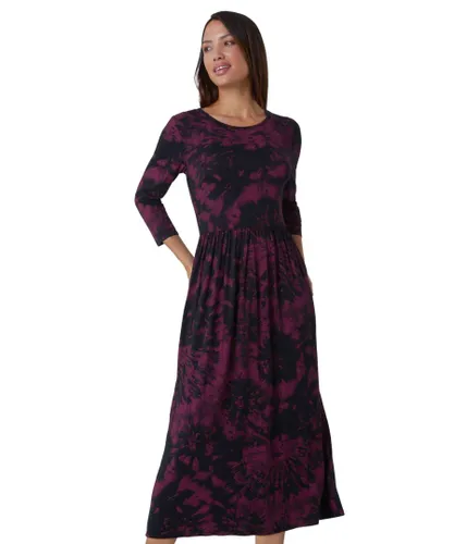 Roman Womens Tie Dye Pocket Stretch Midi Dress - Purple