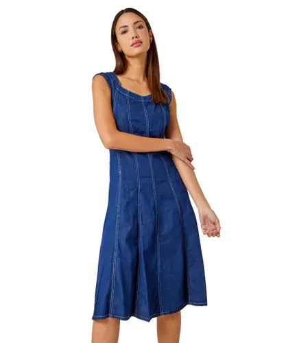 Roman Womens Top Stitch Skater Dress - Blue