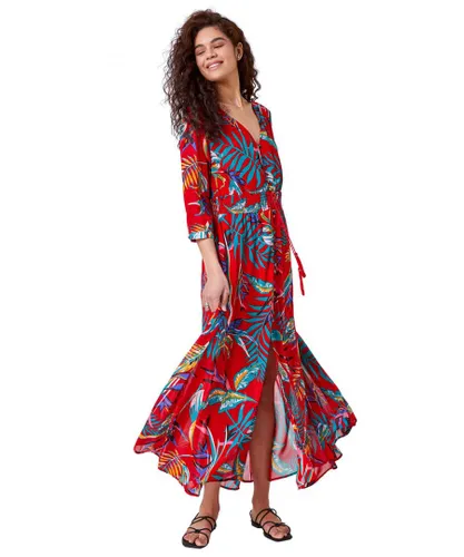 Roman Womens Tropical Print Belted Maxi Dress - Floral