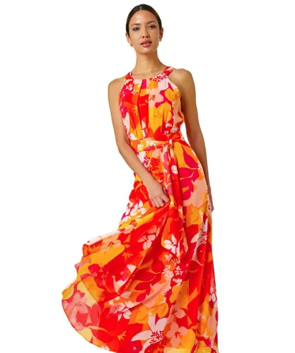 Roman Womens Tropical Print Halterneck Maxi Dress - Pink