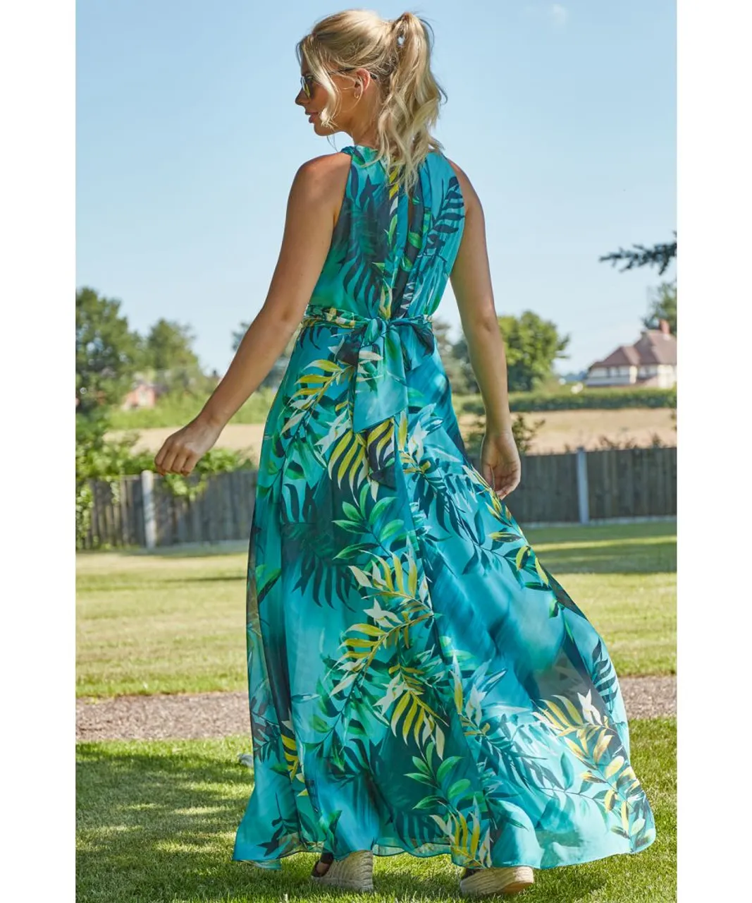 Roman Womens Tropical Print Maxi Dress - Turquoise
