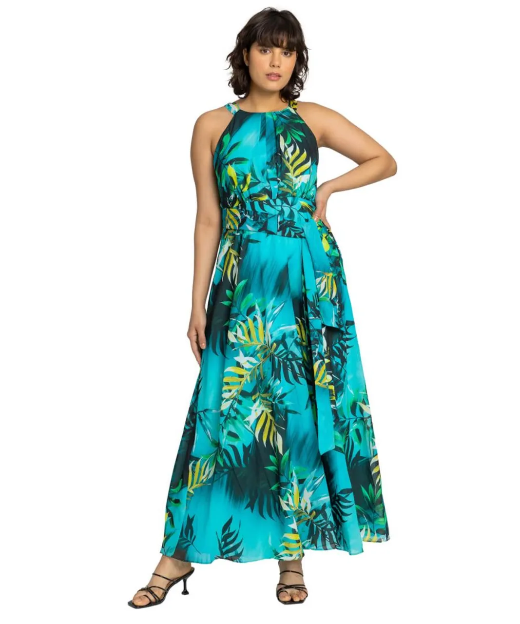 Roman Womens Tropical Print Maxi Dress - Turquoise