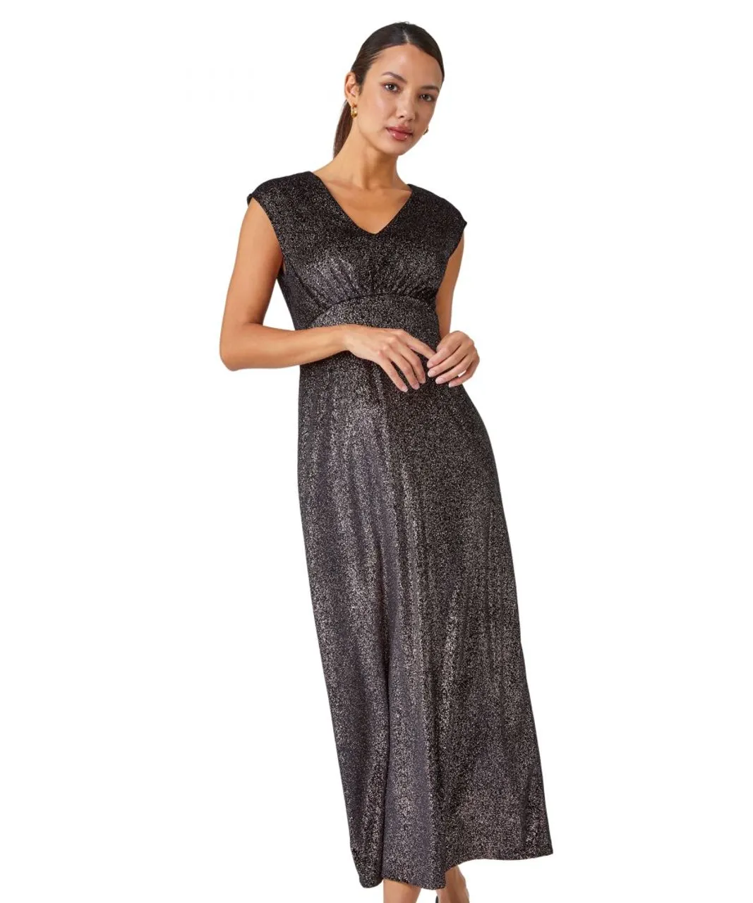 Roman Womens Velvet Sparkle Stretch Maxi Dress - Black