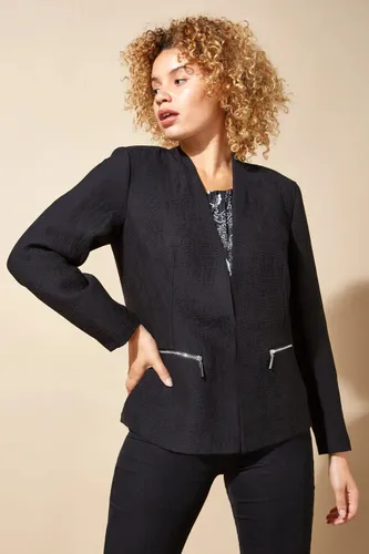 Roman Zip Detail Tailored Jacket in Black 16 female