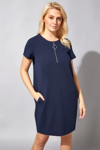 Roman Zip Detail Tunic Pocket Dress in Navy - Size 12 female