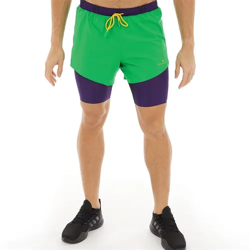Ron Hill Mens Tech Distance Twin 2-In-1 Running Shorts Bright Green/Imperial
