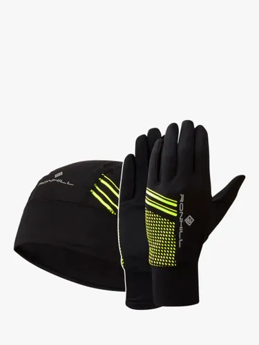 Ronhill Beanie & Glove Set, Black/Fluo Yellow - Black/Fluo Yellow - Unisex
