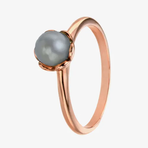 Rose Gold-Plated Grey Freshwater Pearl Flower Ring R3467H-52 (L1/2)
