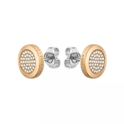 Rose Gold Plated Medallion Crystal Stud Earrings