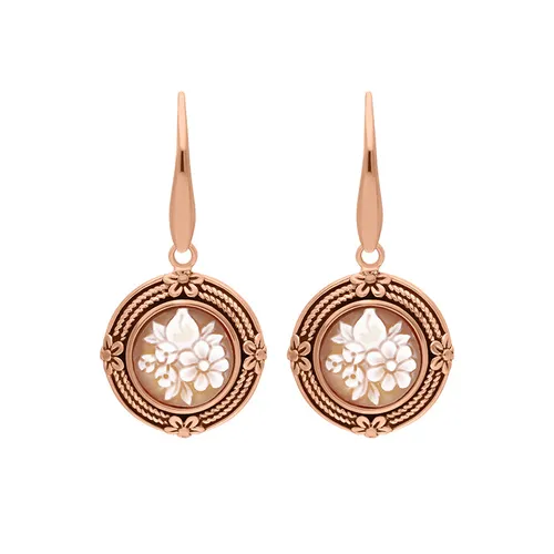 Rose Gold Plated Sterling Silver Cameo Round Flower Bunch Drop Earrings D