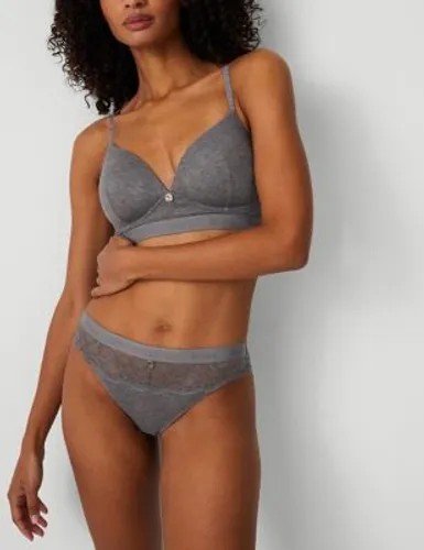 Rosie Womens Ribbed Lounge Non Wired Plunge Bra A-E - 30A - Grey Marl, Grey Marl