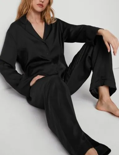 Rosie Womens Satin Pyjama Set - 16 - Black, Black,Buff