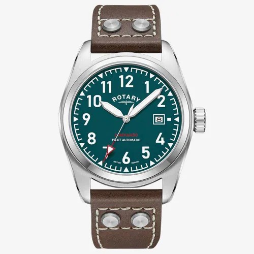 Rotary 1895 Pilot Automatic Green Dial Leather Watch GS05470/73