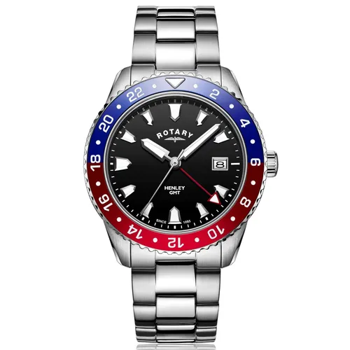 Rotary Gents Stainless Steel Red/Blue GMT Henley Stainless