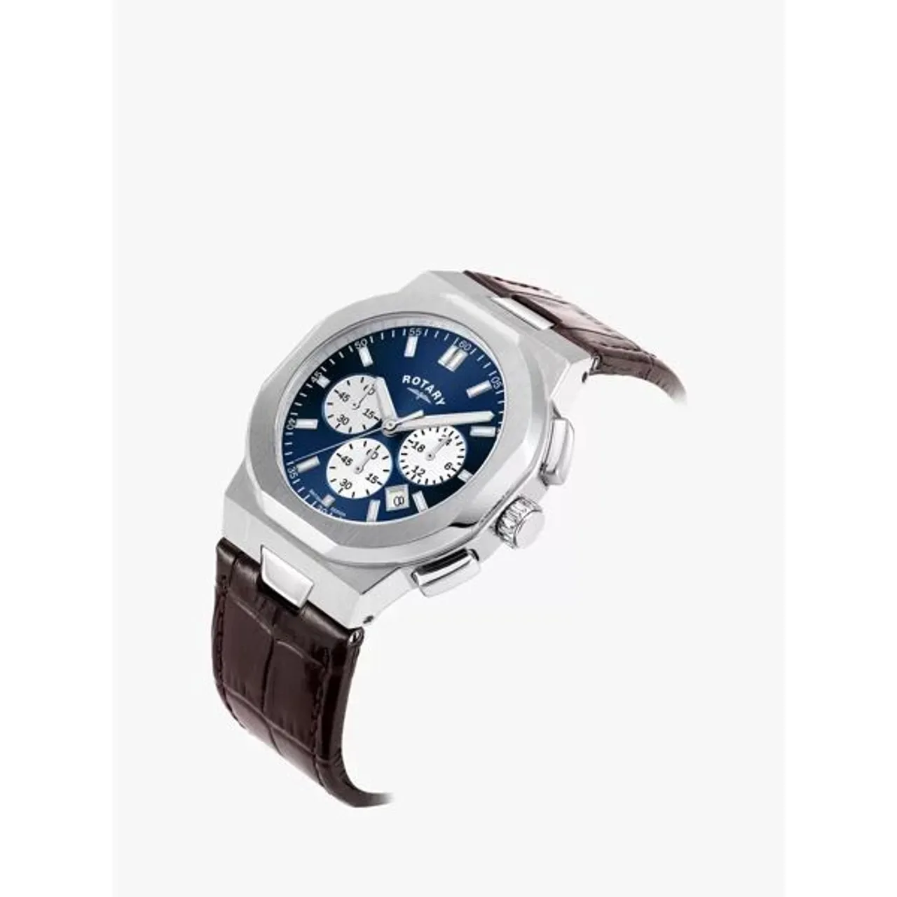 Rotary GS05450/05 Men's Regent Chronograph Date Leather Strap Watch, Silver/Blue - Silver/Blue - Male