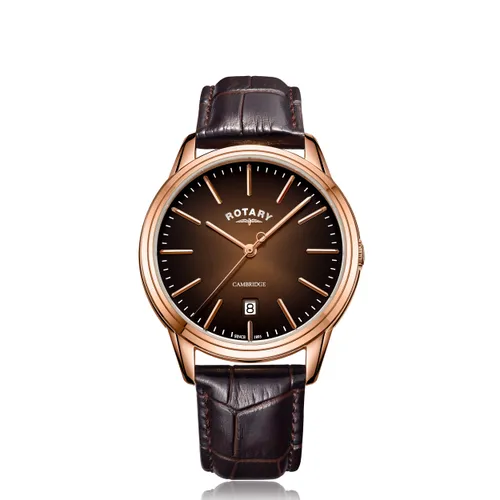 Rotary Men's Cambridge Sapphire Rose Gold PVD Case Brown