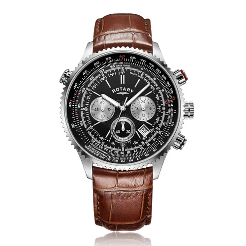 Rotary Men's Quartz Chronograph Watch with Black Dial Brown