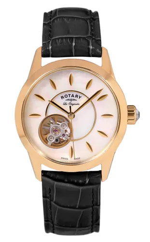 Rotary Womens Skeleton Automatic Watch with Leather Strap