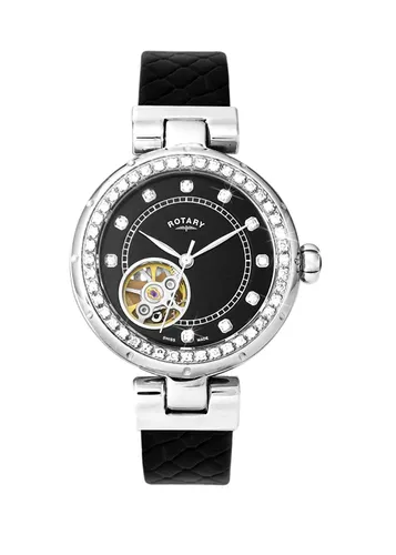 Rotary Women's Watch Skeleton Automatic Watch with Leather