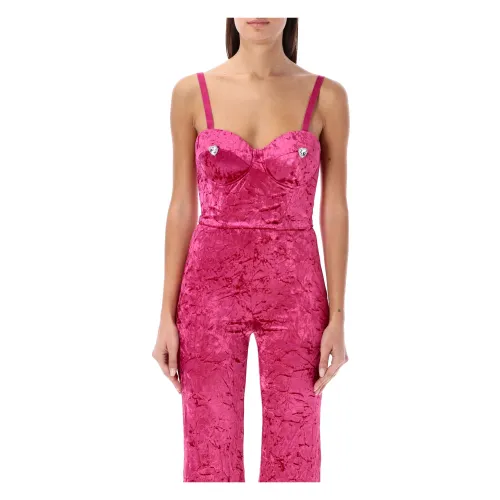Rotate Birger Christensen , Berry Pink Velour Bustier Top ,Pink female, Sizes: