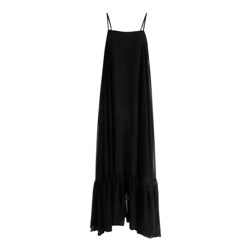 Rotate Birger Christensen , Chiffon Maxi Wide Black Dress ,Black female, Sizes: