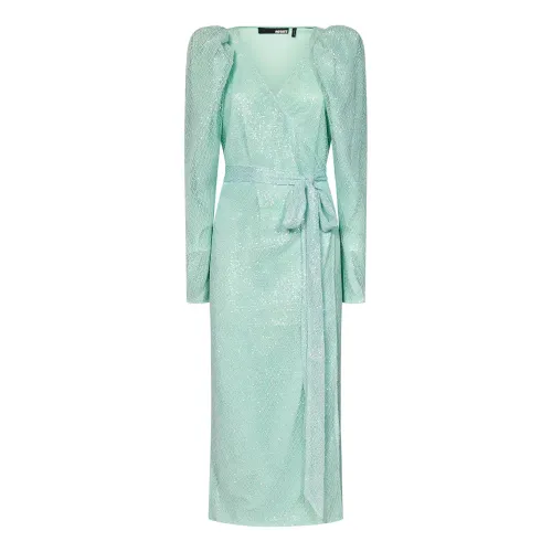 Rotate Birger Christensen , Green Sequin Mesh Wrap Midi Dress ,Green female, Sizes: