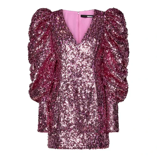 Rotate Birger Christensen , Pink Sequin V-Neck Puff Sleeve Dress ,Pink female, Sizes: