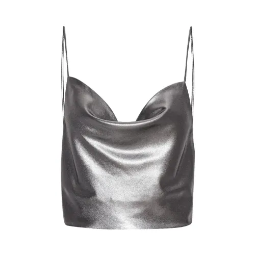 Rotate Birger Christensen , Shimmering Metallic Crop Top ,Gray female, Sizes: