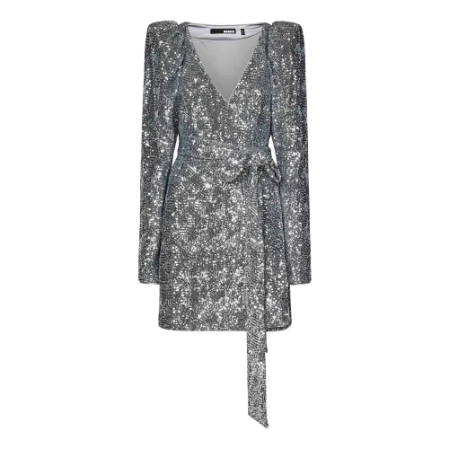 Rotate Birger Christensen , Silver Sequin Wrap Mini Dress V-Neck ,Gray female, Sizes: