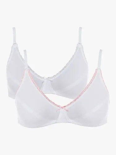 Royce Petite Cotton Non-Wired Bra, Pack of 2, White/Pink - White/Pink - Female