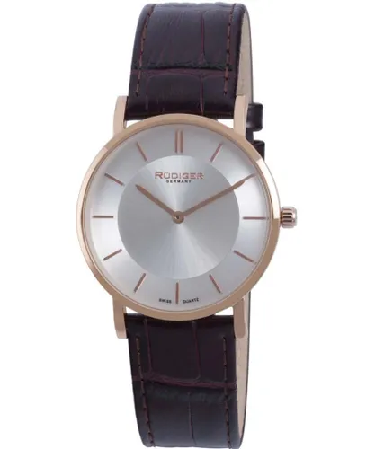 Rudiger : kassle Mens silver watch - Brown Leather - One Size
