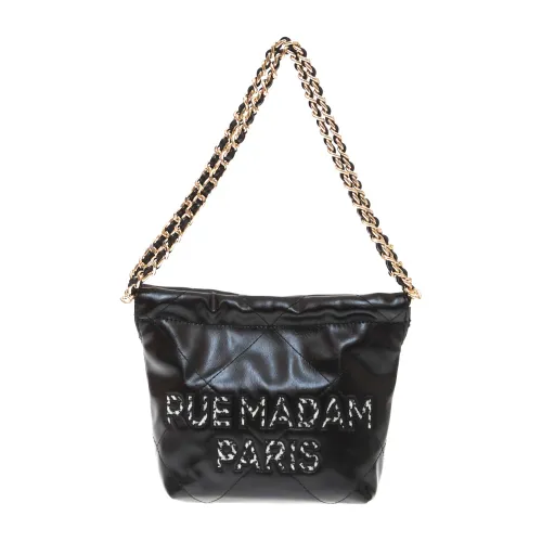 Rue Madam , Black Leather Chain Pouch ,Black female, Sizes: ONE SIZE
