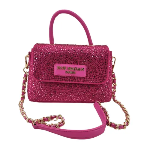 Rue Madam , Fuchsia Handbag with Rhinestones and Chain Strap ,Pink female, Sizes: ONE SIZE